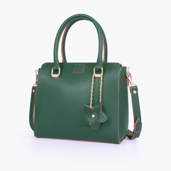 Army green handbag with flower charm