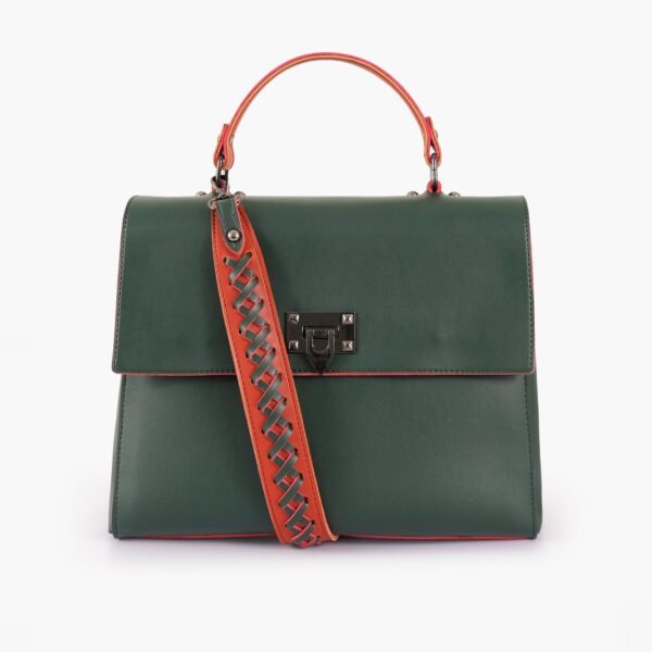 Army green flap-over top-handle bag